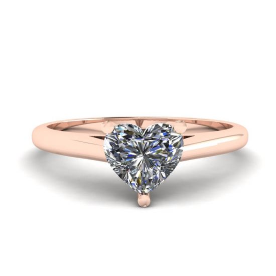 Classic Heart Diamond Solitaire Ring Rose Gold, Enlarge image 1