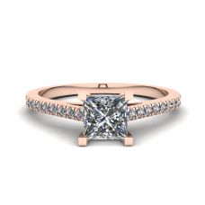 Princess Cut Scalloped Pave Engagement Ring Rose Gold