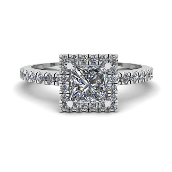 Princess-Cut Floating Halo Diamond Engagement Ring, Image 1