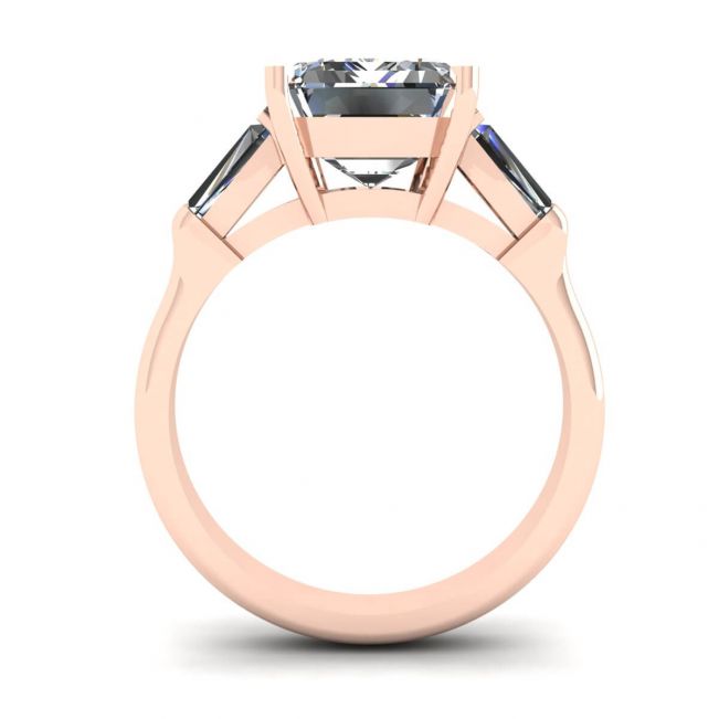 Three-Stone Emerald and Baguette Diamond Engagement Ring Rose Gold - Photo 1