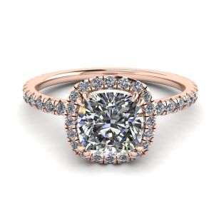 Cushion Diamond Halo Engagement Ring  Rose Gold