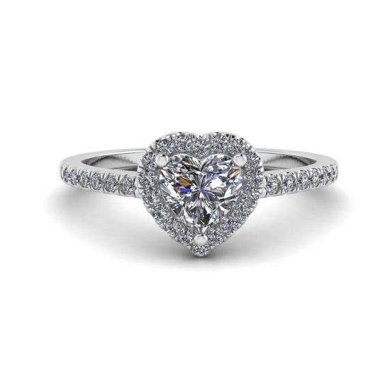 Heart Diamond Halo Halo Engagement Ring, Enlarge image 1