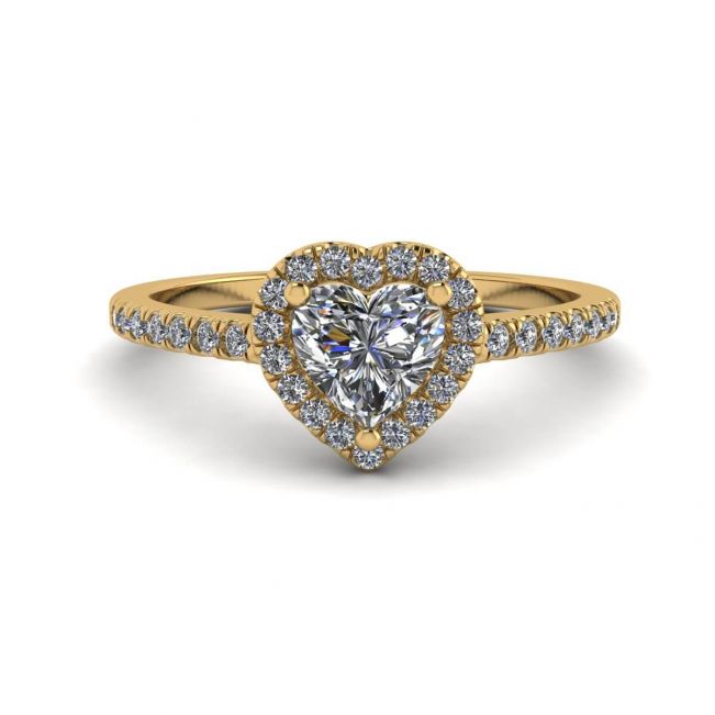 Heart Diamond Halo Engagement Ring Yellow Gold