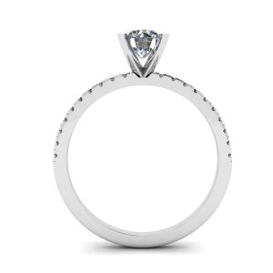 Classic Round Diamond Ring with thin side pave White Gold - Photo 1