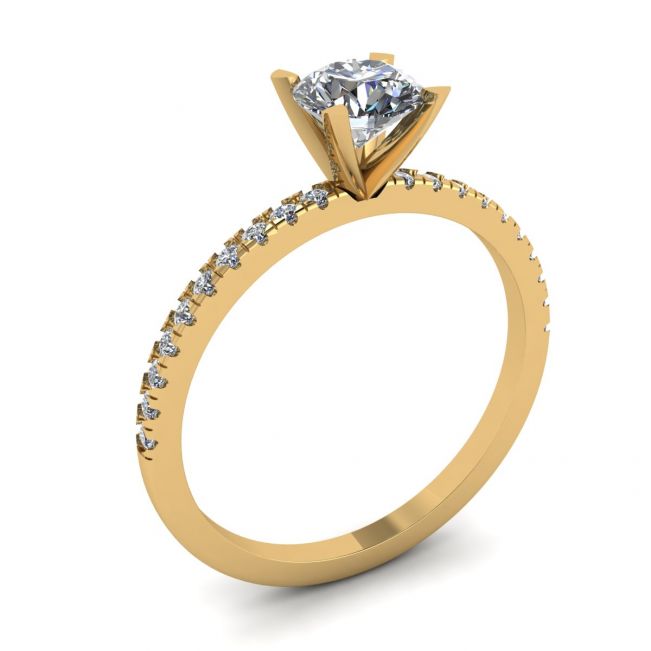 Classic Round Diamond Ring with thin side pave Yellow Gold - Photo 3