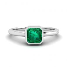 Stylish Square Emerald Ring in 18K White Gold