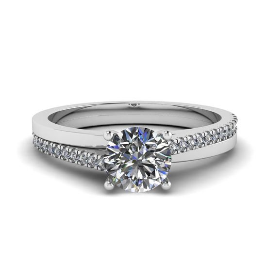 Asymmetrical Side Pave Engagement Ring White Gold, Image 1