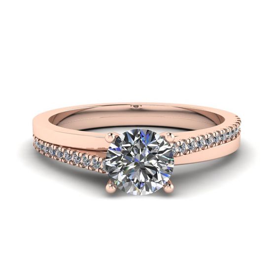 Asymmetrical Side Pave Engagement Ring Rose Gold, Image 1