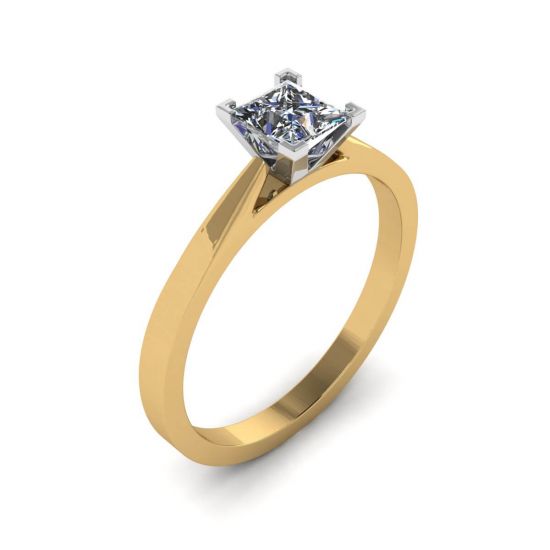 Futuristic Style Princess Cut Diamond Ring in Yellow Gold,  Enlarge image 4
