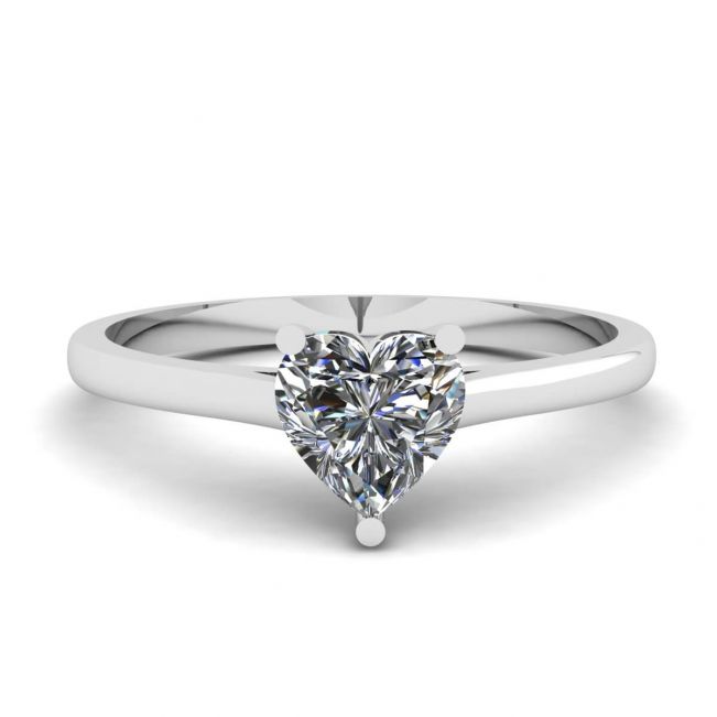Simple Flat Ring with Heart Diamond  White Gold