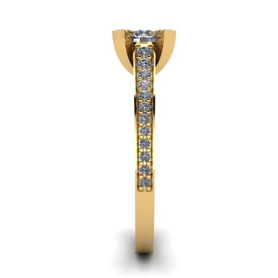 Designer Ring with Round Diamond and Pave in 18K Yellow gold,  Enlarge image 3