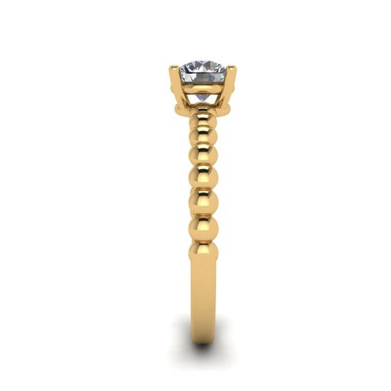 Round Diamond Solitaire on Beaded Ring in Yellow Gold, More Image 1
