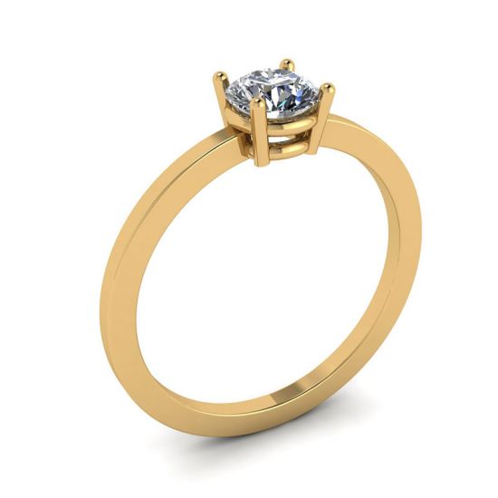 Round Diamond Solitaire Simple 18K Yellow Gold Ring,  Enlarge image 4