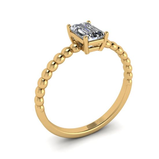 Bearded Ring with Emerald Cut Diamond Yellow Gold,  Enlarge image 4