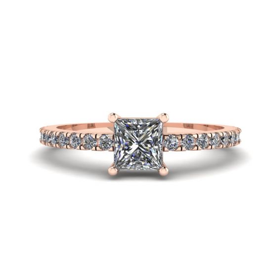 Princess Cut Diamond Ring with Side Pave in 18K Rose Gold, Image 1