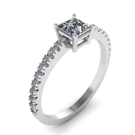 Princess Cut Diamond Ring with Side Pave,  Enlarge image 4