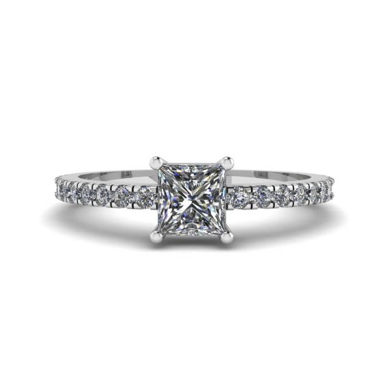 Princess Cut Diamond Ring with Side Pave, Enlarge image 1