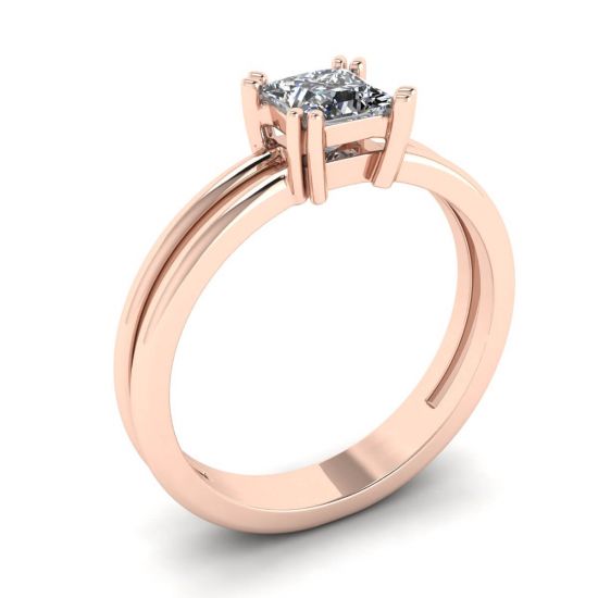 Contemporary Princess Cut Engagement Double Ring Rose Gold,  Enlarge image 4