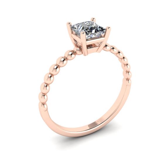 Bearded Ring with Princess Cut Diamond in 18K Rose Gold,  Enlarge image 4