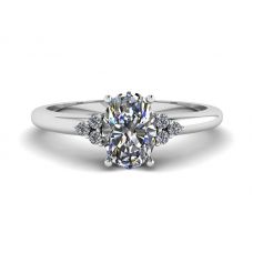 Oval Diamond with 3 Side Diamonds Ring