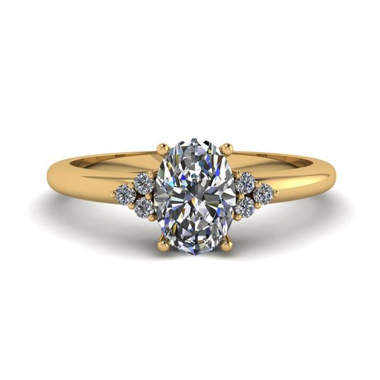 Oval Diamond with 3 Side Diamonds Ring Yellow Gold, Image 1
