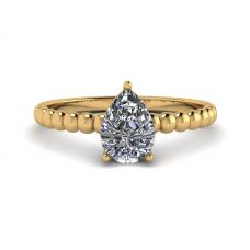 Beaded Band Pear Cut Engagement Ring Yellow Gold