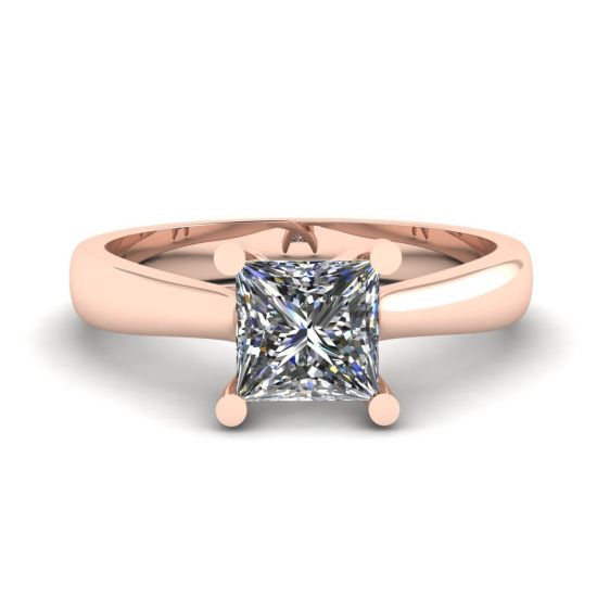 18K Rose Gold Ring with Princess Cut Diamond, Enlarge image 1