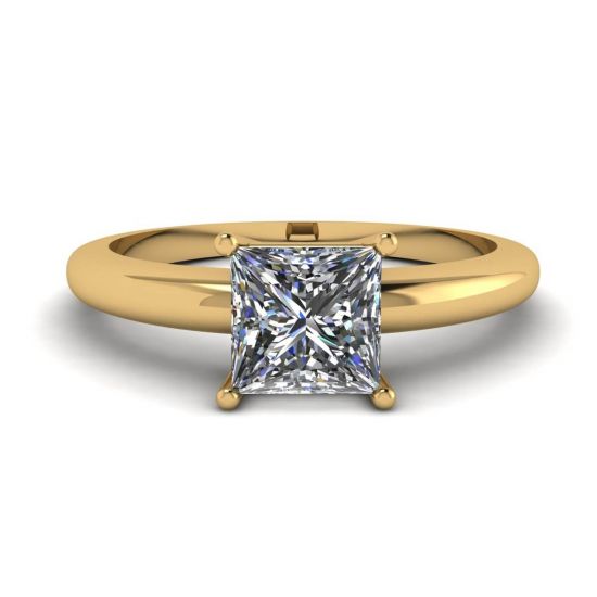 Princess Cut Simple Solittaire Ring in Yellow Gold, Enlarge image 1