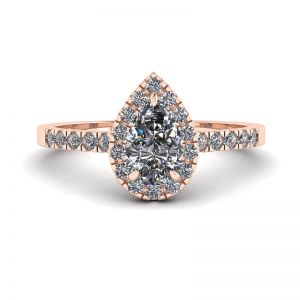 Halo Diamond Pear Shape Ring in 18K Rose Gold