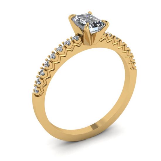 18K Yellow Gold Ring with Emerald Cut Diamond,  Enlarge image 4