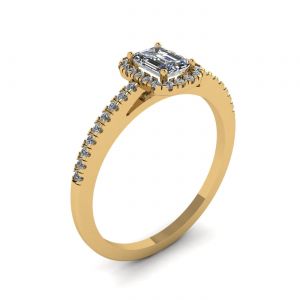 Emerald Cut Diamond Ring with Halo Yellow Gold - Photo 3