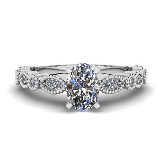Oval Diamond Romantic Style Ring White Gold, Enlarge image 1