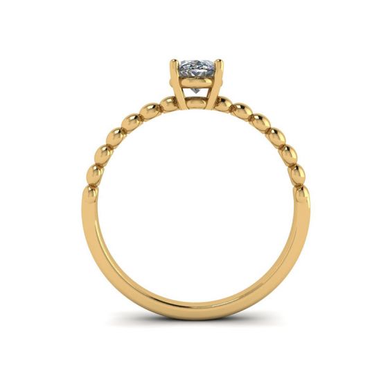 Oval Diamond on Beaded 18K Yellow Gold Ring, More Image 0