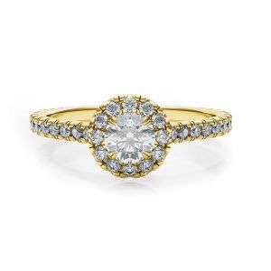 18K Yellow Gold Ring with Round Diamond in Halo