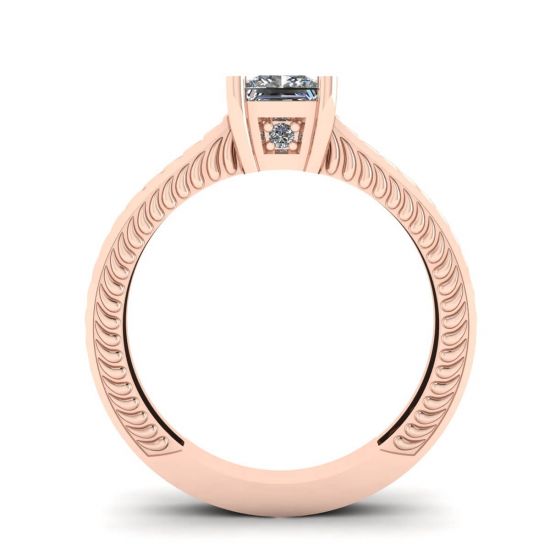 Oriental Style Princess Cut Diamond Ring 18K Rose Gold,  Enlarge image 2