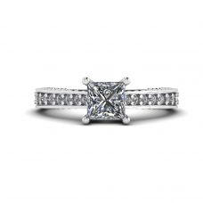 Oriental Style Princess Cut Diamond Ring with Pave