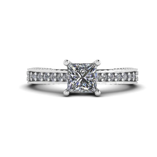Oriental Style Princess Cut Diamond Ring with Pave, Enlarge image 1