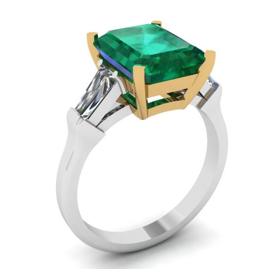 3 carat Emerald Ring with Side Diamonds Baguette,  Enlarge image 4