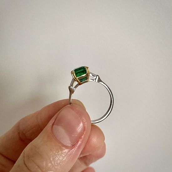 3 carat Emerald Ring with Side Diamonds Baguette Yellow Gold,  Enlarge image 6