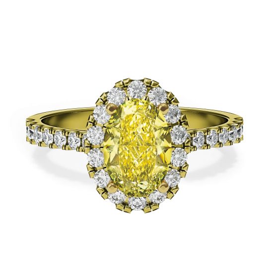 1.13 ct Oval Yellow Diamond Ring with Halo Yellow Gold, Enlarge image 1