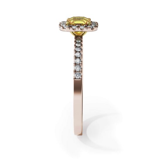 Cushion 0.5 ct Yellow Diamond Ring with Halo Rose Gold, More Image 1