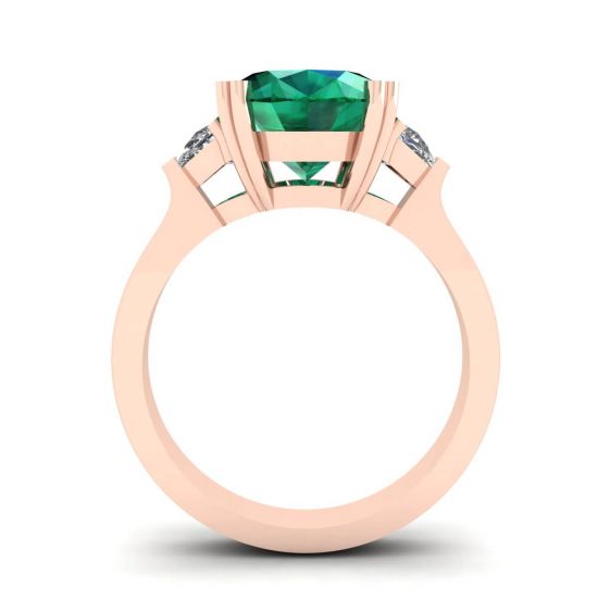 Oval Emerald with Half-Moon Side Diamonds Ring Rose Gold, More Image 0