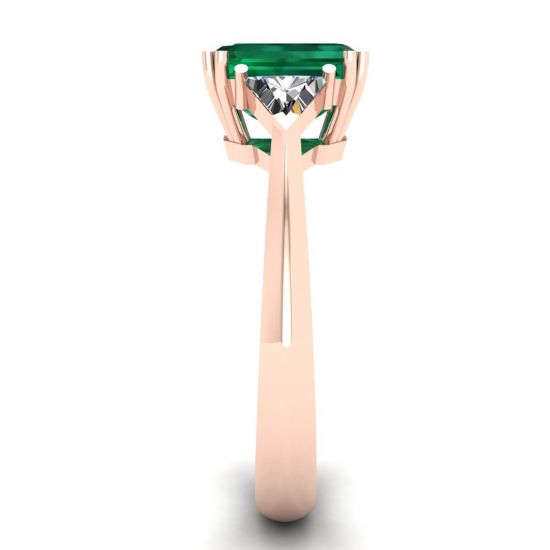3 carat Emerald Ring with Triangle Side Diamonds Rose Gold, More Image 1