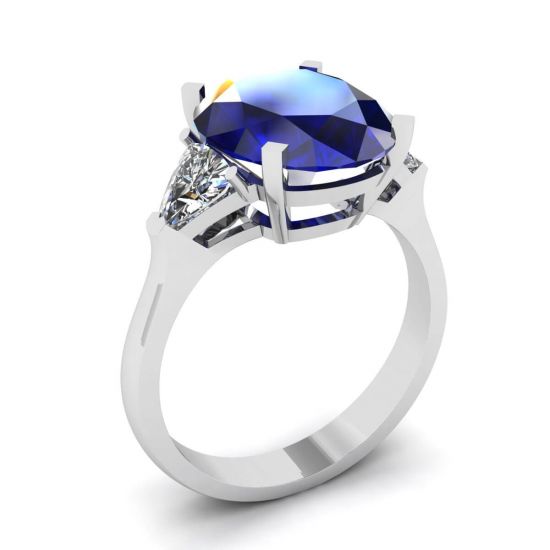 Three Stone Ring with Sapphire White Gold,  Enlarge image 4