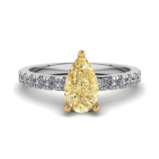 Pear Yellow Diamond 0.5 ct with Side Pave Ring
