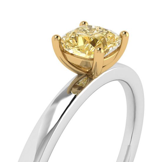 Cushion Yellow Diamond Solitaire Ring, More Image 0
