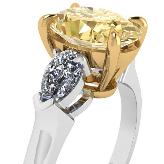 Oval Yellow Diamond with Side Pear White Diamonds Ring, More Image 0