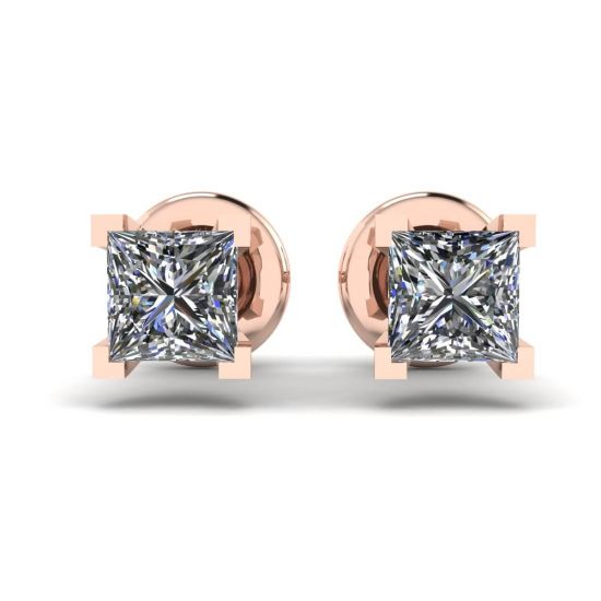 Princess-Cut Diamond Stud Earrings Rose Gold, Image 1