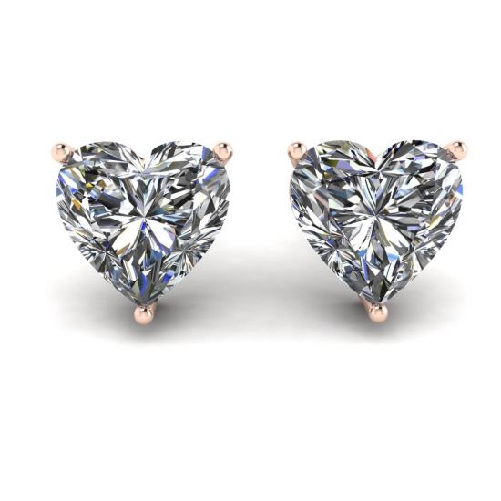 Heart Shape Diamond Stud Earrings Rose Gold, Enlarge image 1