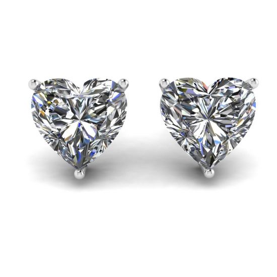 Heart Shape Diamond Stud Earrings White Gold